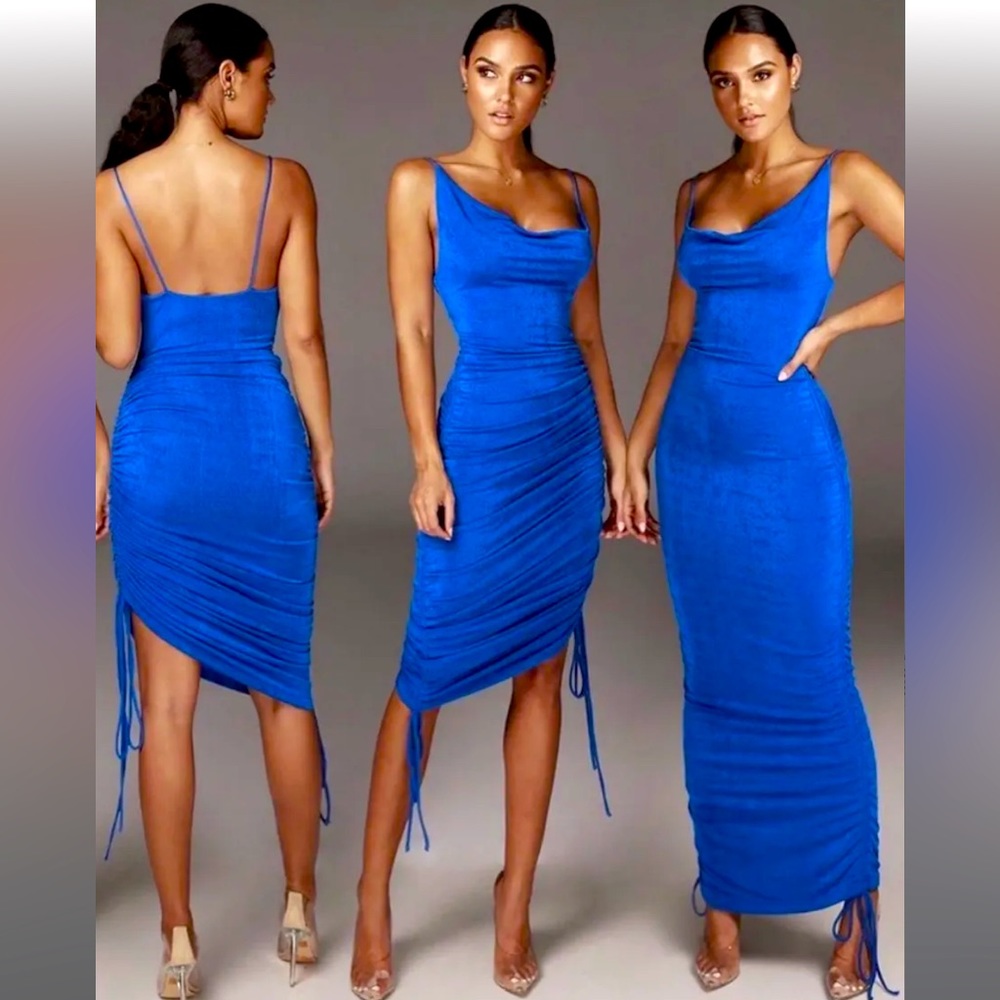 JLUXLABEL royal blue slinky versatile dress
